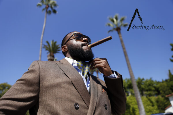 The Botanical Sage Sterling Ascot: The Look: Green ascot with a brown double breasted blazer, dark gray waist coat, and blue dress shirt. Only available at SterlingAscots.com